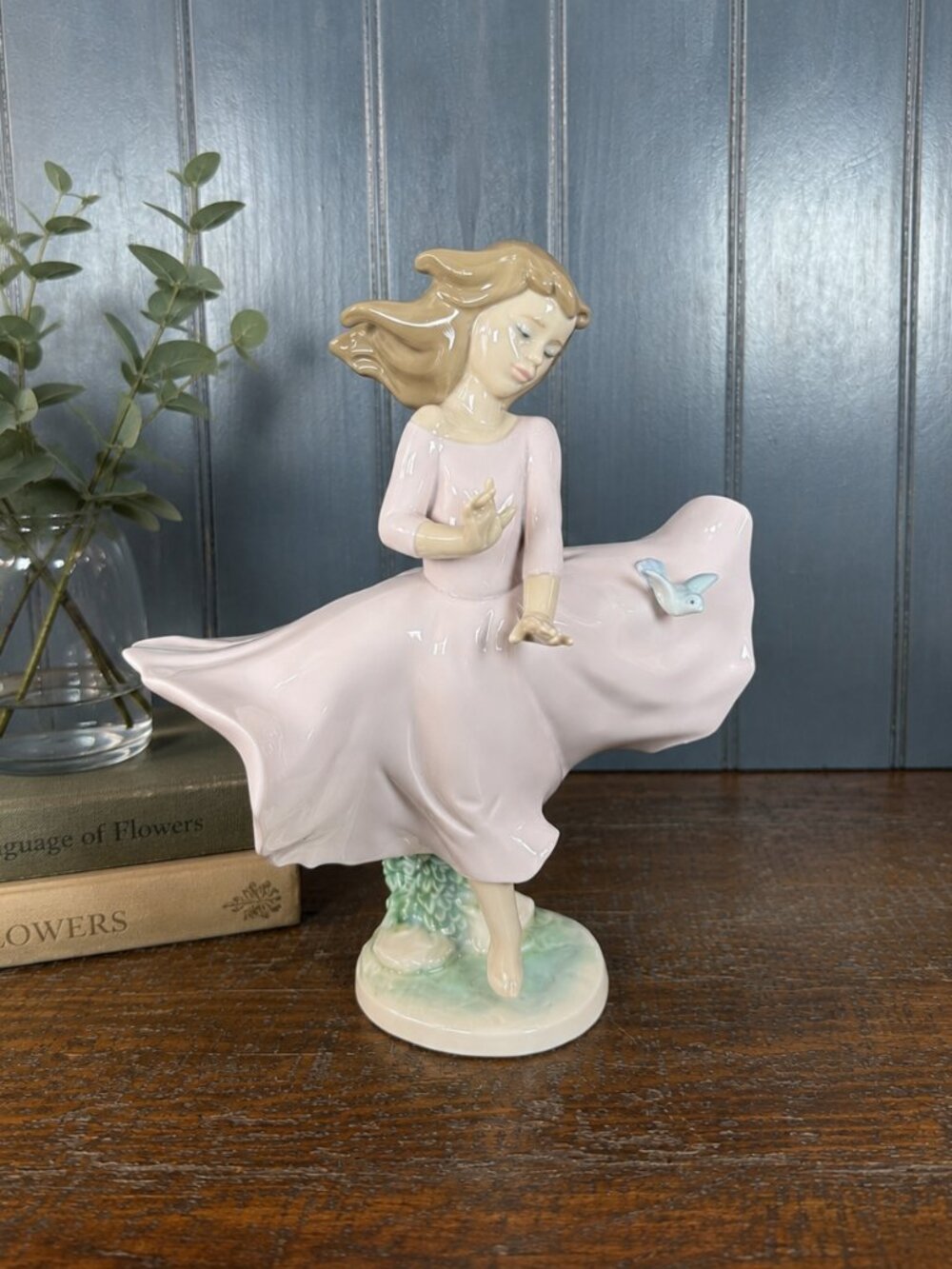 Vintage Lladró Joy of Life Figurine #6412, Porcelain Girl with Bluebird
